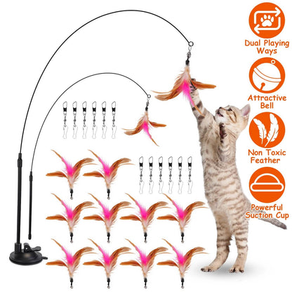 Cat Feather Wand Rod with 12 Pieces Feather Replacements for Cats DailySale