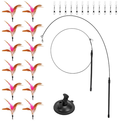 Cat Feather Wand Rod with 12 Pieces Feather Replacements for Cats DailySale