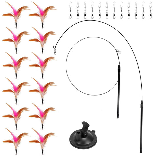 Cat Feather Wand Rod with 12 Pieces Feather Replacements for Cats DailySale