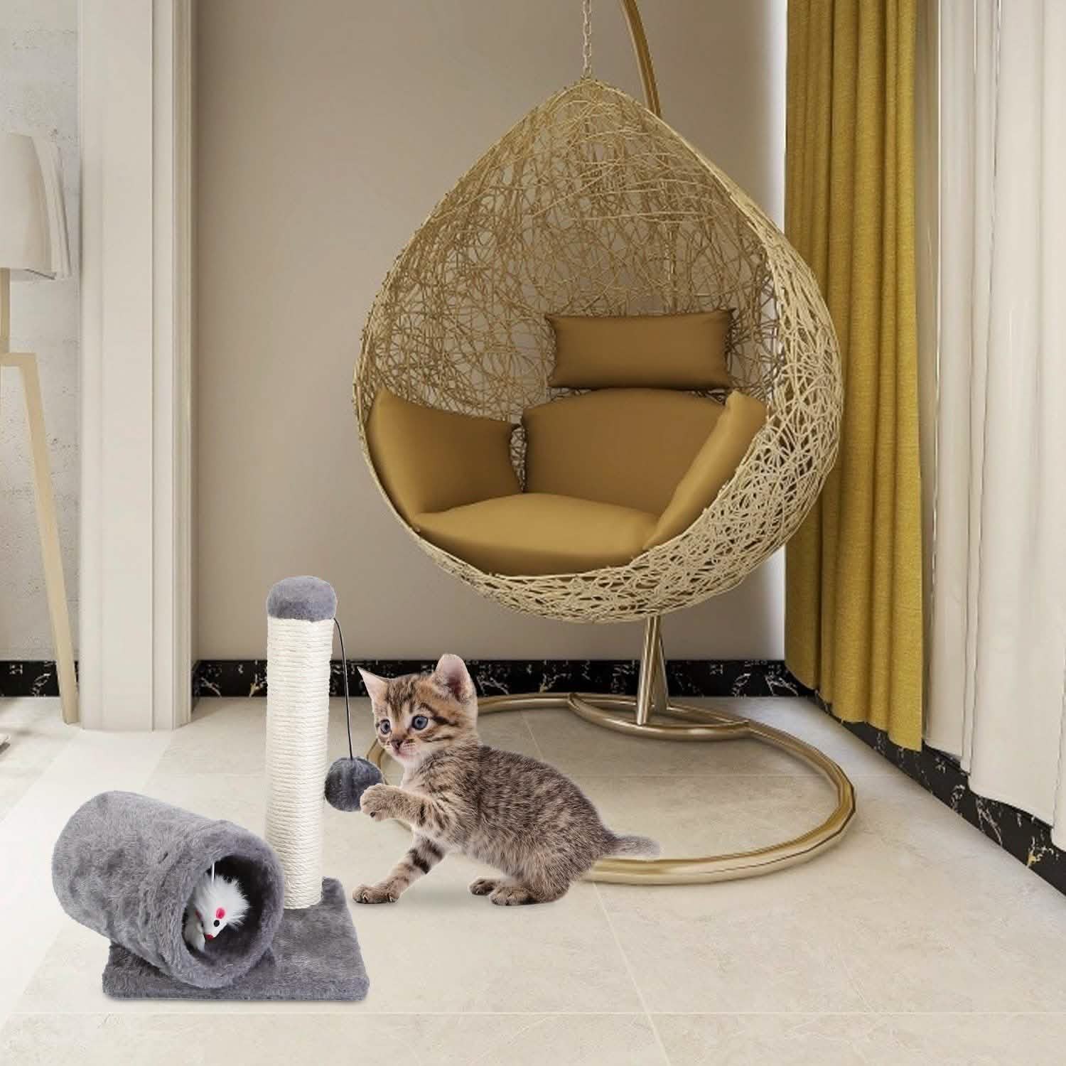 Cat Sisal Scratch Post Toy with Tunnel DailySale