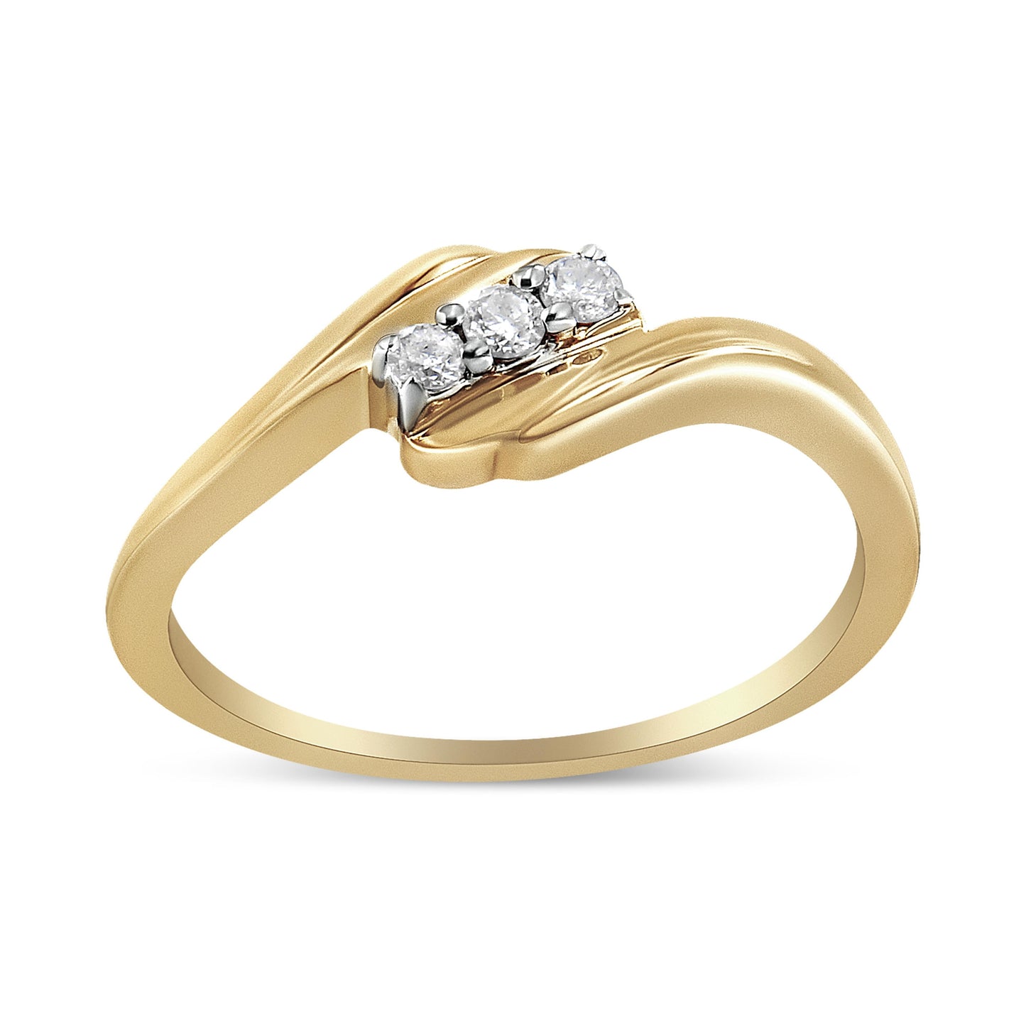 10K Yellow Gold over .925 Sterling Silver 1/10 Cttw Diamond Three-Stone Bypass Fashion Cocktail Ring ( I-J Color, I2-I3 Clarity) - Size 6 Bids.com