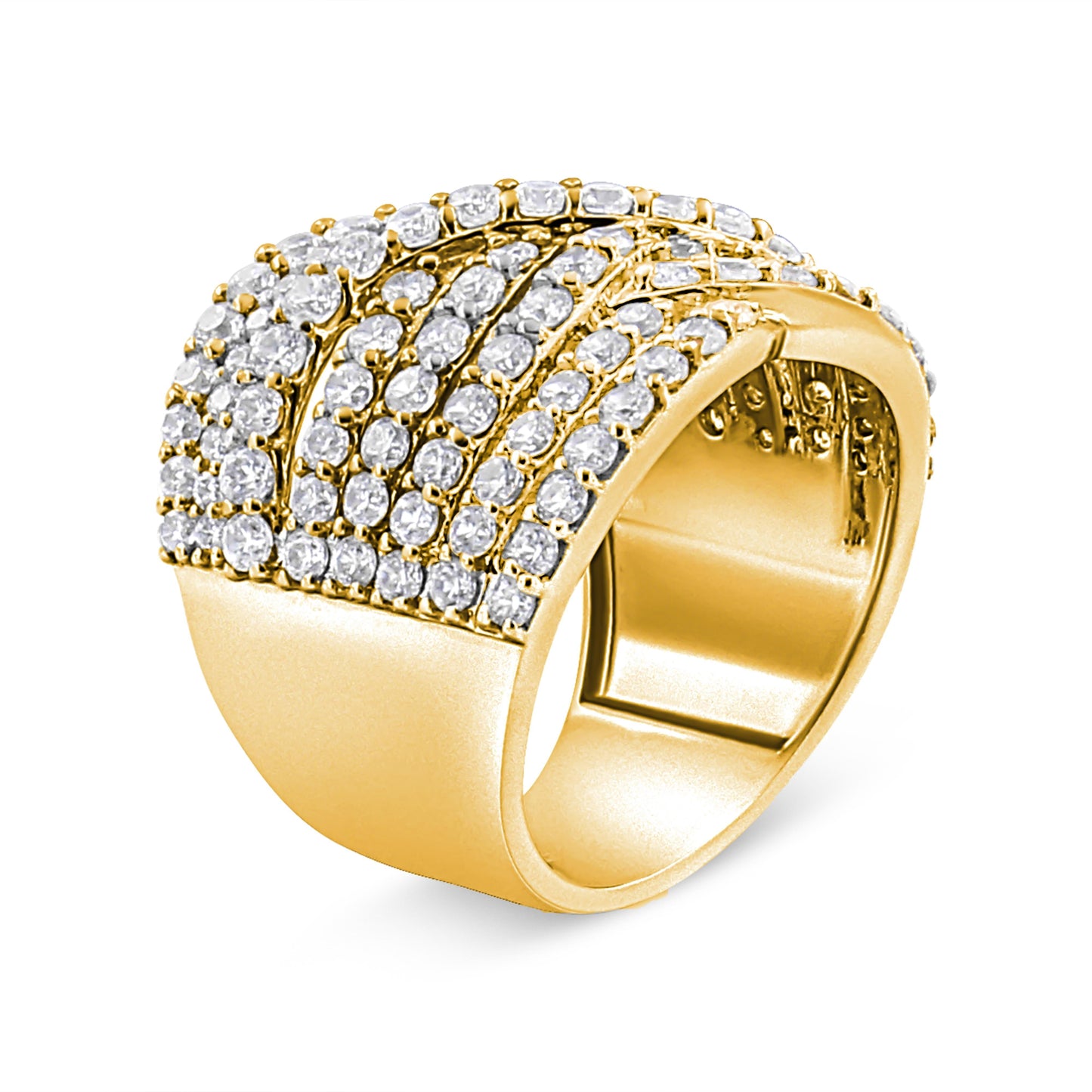 10K Yellow Gold 3.0 Cttw Diamond Eight-Row Bypass Crossover Statement Band Ring (H-I Color, I2-I3 Clarity) - Size 7 Bids.com