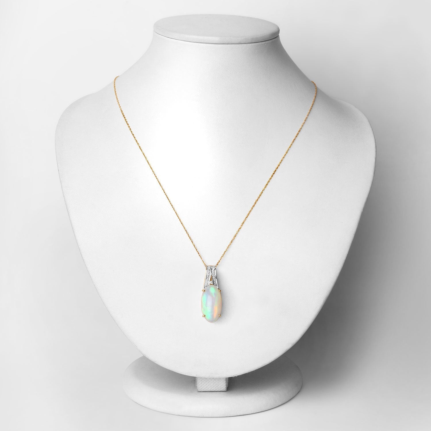 7.57 Carat Genuine Ethiopian Opal and White Diamond 14K Yellow Gold Pendant Bids.com