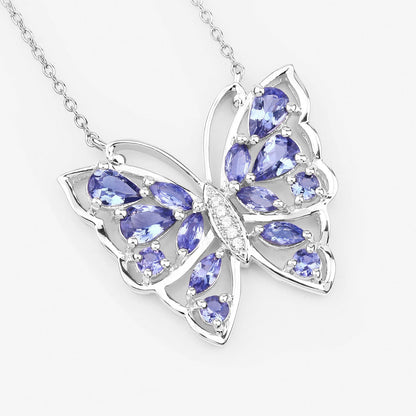 2.76 Carat Genuine Tanzanite and White Zircon .925 Sterling Silver Necklace Bids.com