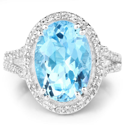 8.15 Carat Genuine Blue Topaz and White Topaz .925 Sterling Silver Ring Bids.com