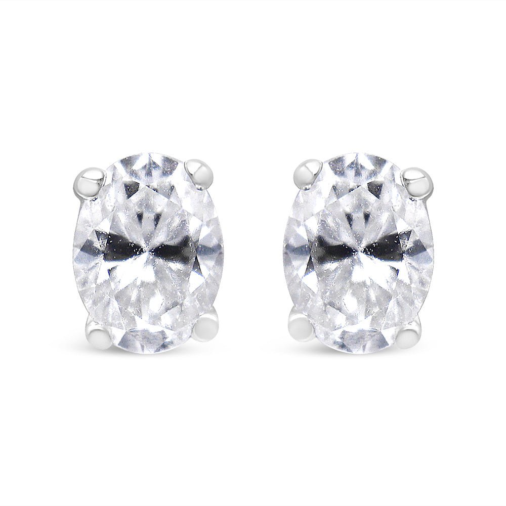 14K White Gold 1.00 Cttw Lab Grown Oval Solitaire Diamond Stud Earrings (F-G Color, VS2-SI1 Clarity) Bids.com