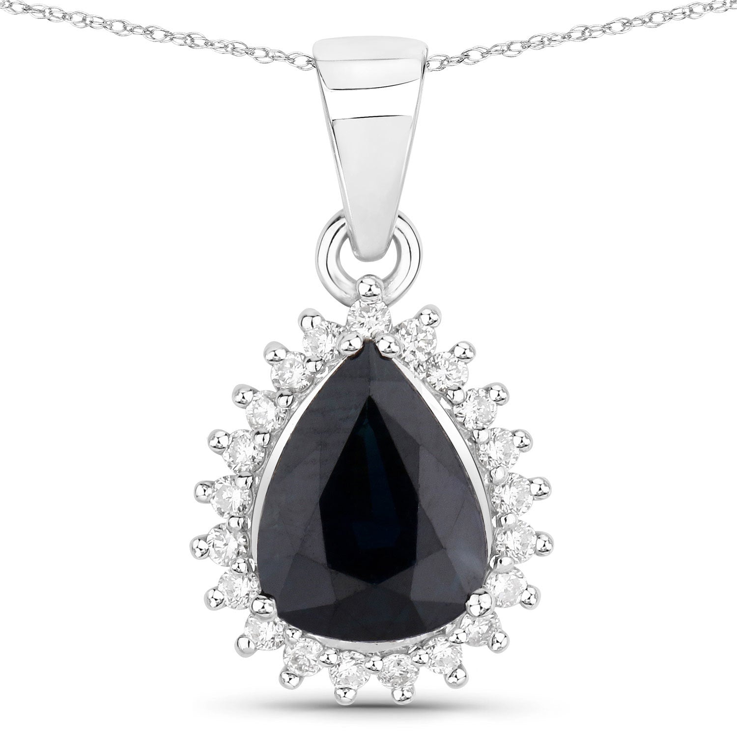 2.09 Carat Genuine Blue Sapphire and White Diamond 14K White Gold Pendant Bids.com