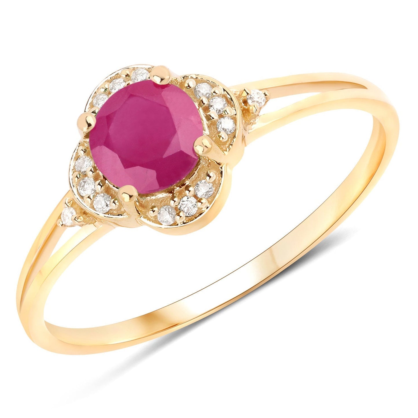 0.59 Carat Genuine Ruby and White Diamond 14K Yellow Gold Ring Bids.com