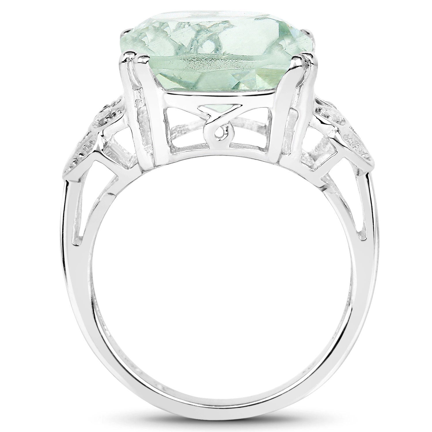 5.52 Carat Genuine Green Amethyst and White Diamond .925 Sterling Silver Ring Bids.com