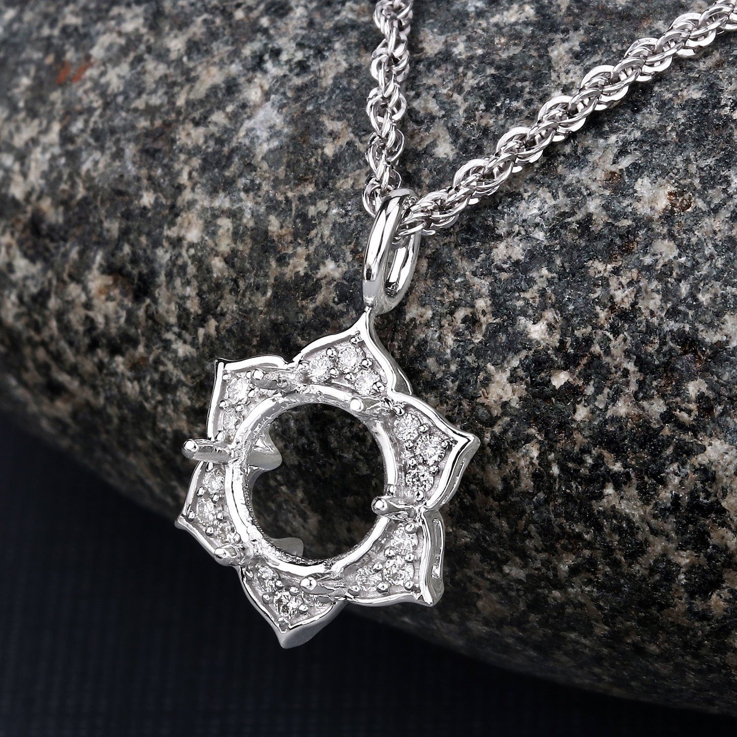 0.14 Carat Genuine White Diamond 14K White Gold Semi Mount Pendant - holds 8.00mm Round Gemstone Bids.com