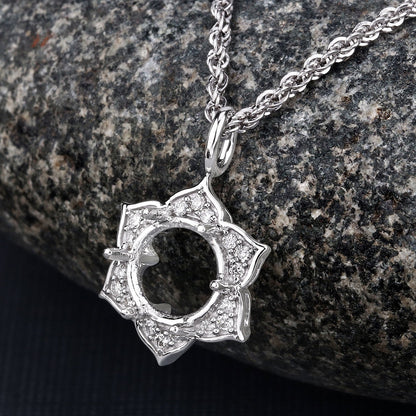 0.14 Carat Genuine White Diamond 14K White Gold Semi Mount Pendant - holds 8.00mm Round Gemstone Bids.com