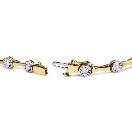 10K Yellow Gold Plated .925 Sterling Silver 1.0 Cttw Miracle Set Diamond Bezel Style Station Link Bracelet (H-I Color, I3 Clarity) - Size 7" Bids.com
