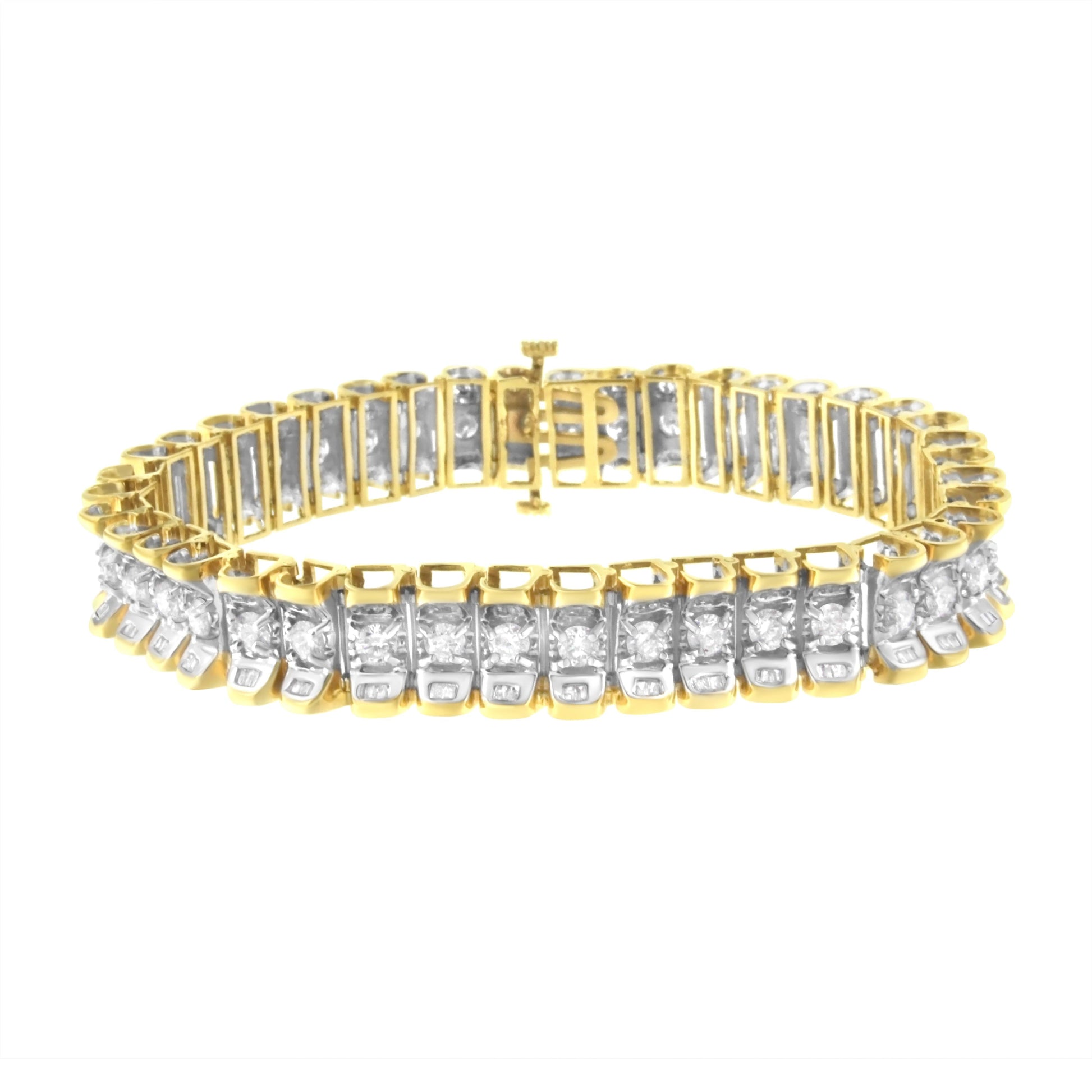 14K Yellow and White Gold 5.0 Cttw Round & Baguette Cut Diamond 7" Reflective Tennis Bracelet (H-I Color, I1-I2 Clarity) Bids.com