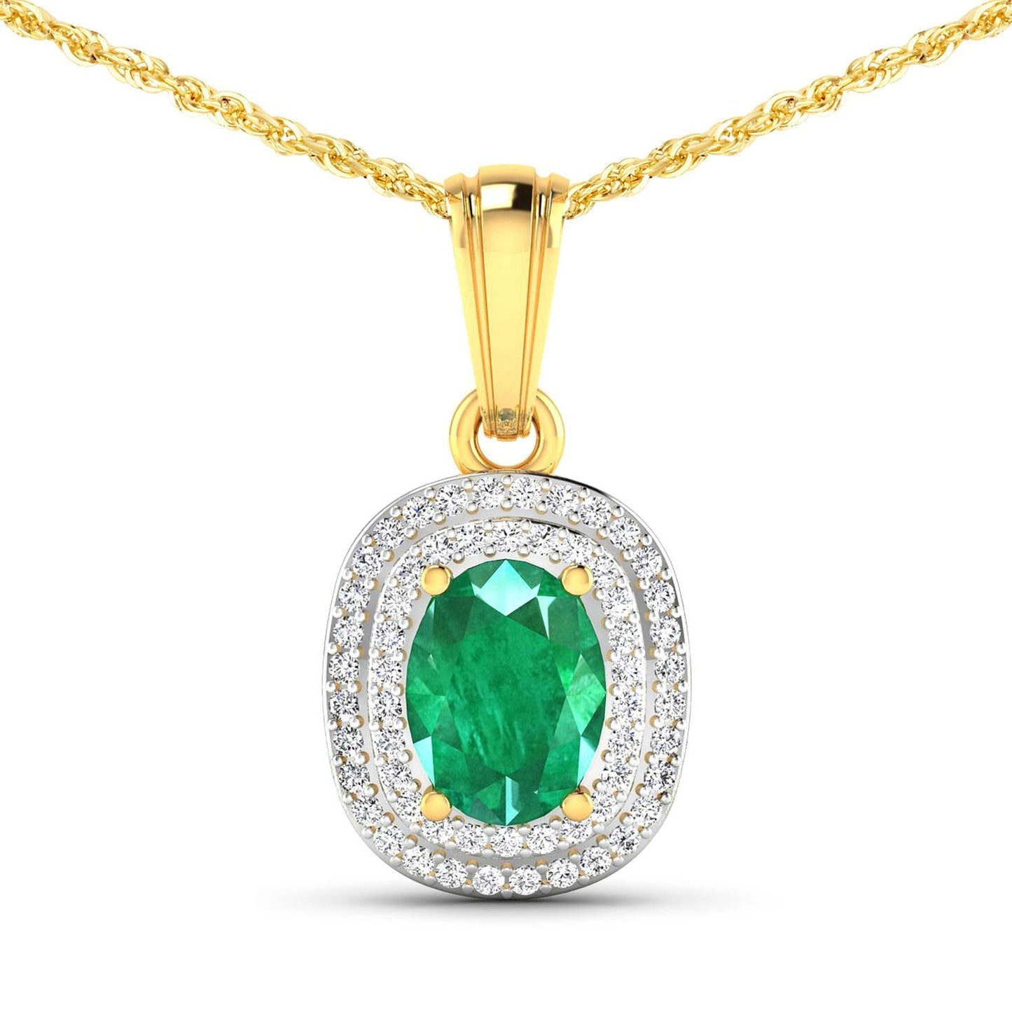 1.50 Carat Genuine Zambian Emerald and White Diamond 14K Yellow Gold Pendant Bids.com