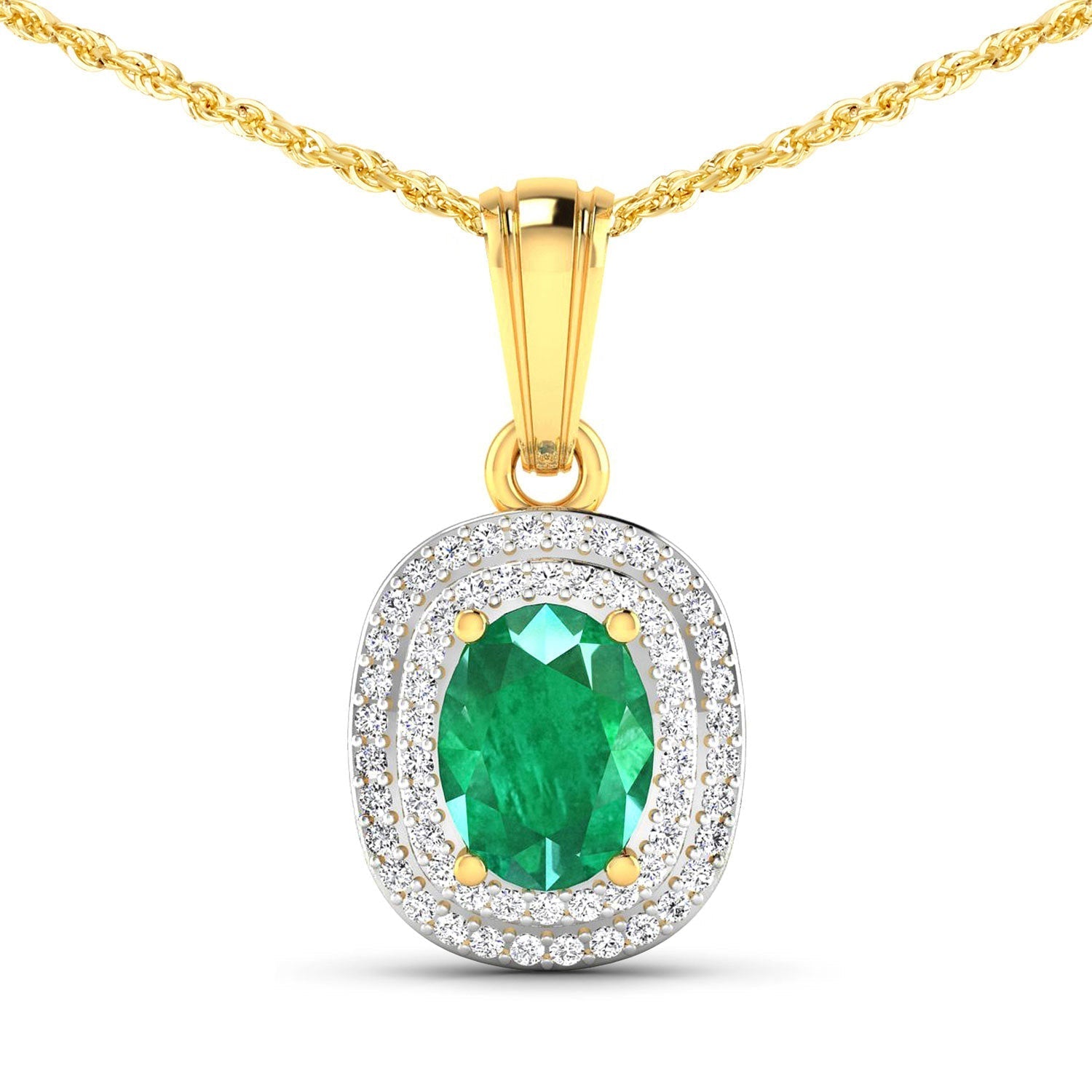 1.50 Carat Genuine Zambian Emerald and White Diamond 14K Yellow Gold Pendant Bids.com