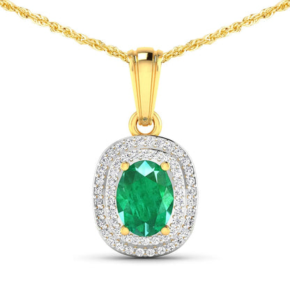 1.50 Carat Genuine Zambian Emerald and White Diamond 14K Yellow Gold Pendant Bids.com