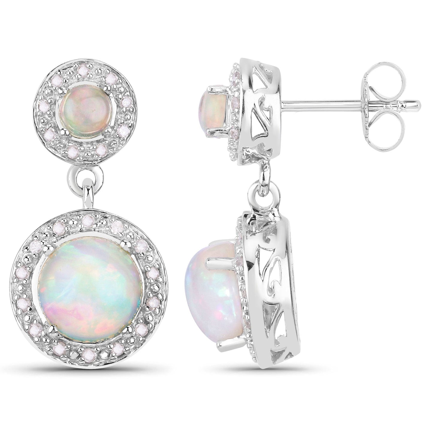 2.27 Carat Genuine Ethiopian Opal and White Diamond .925 Sterling Silver Earrings Bids.com