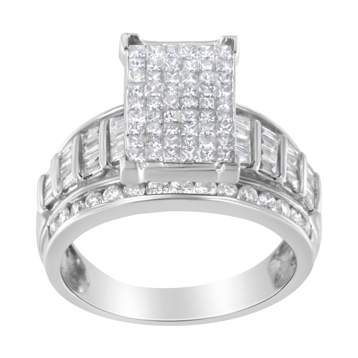 14K White Gold 2.0 Cttw Mixed-Cut Diamond Rectangle Invisible-Set Composite Cluster Ring with Bar- and Channel-Set Band (H-I Color, SI2-I1 Clarity) - Size 5 Bids.com