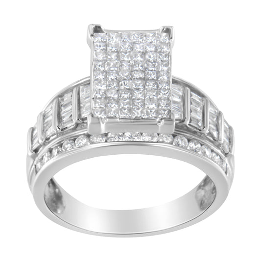 14K White Gold 2.0 Cttw Mixed-Cut Diamond Rectangle Invisible-Set Composite Cluster Ring with Bar- and Channel-Set Band (H-I Color, SI2-I1 Clarity) - Size 5 Bids.com