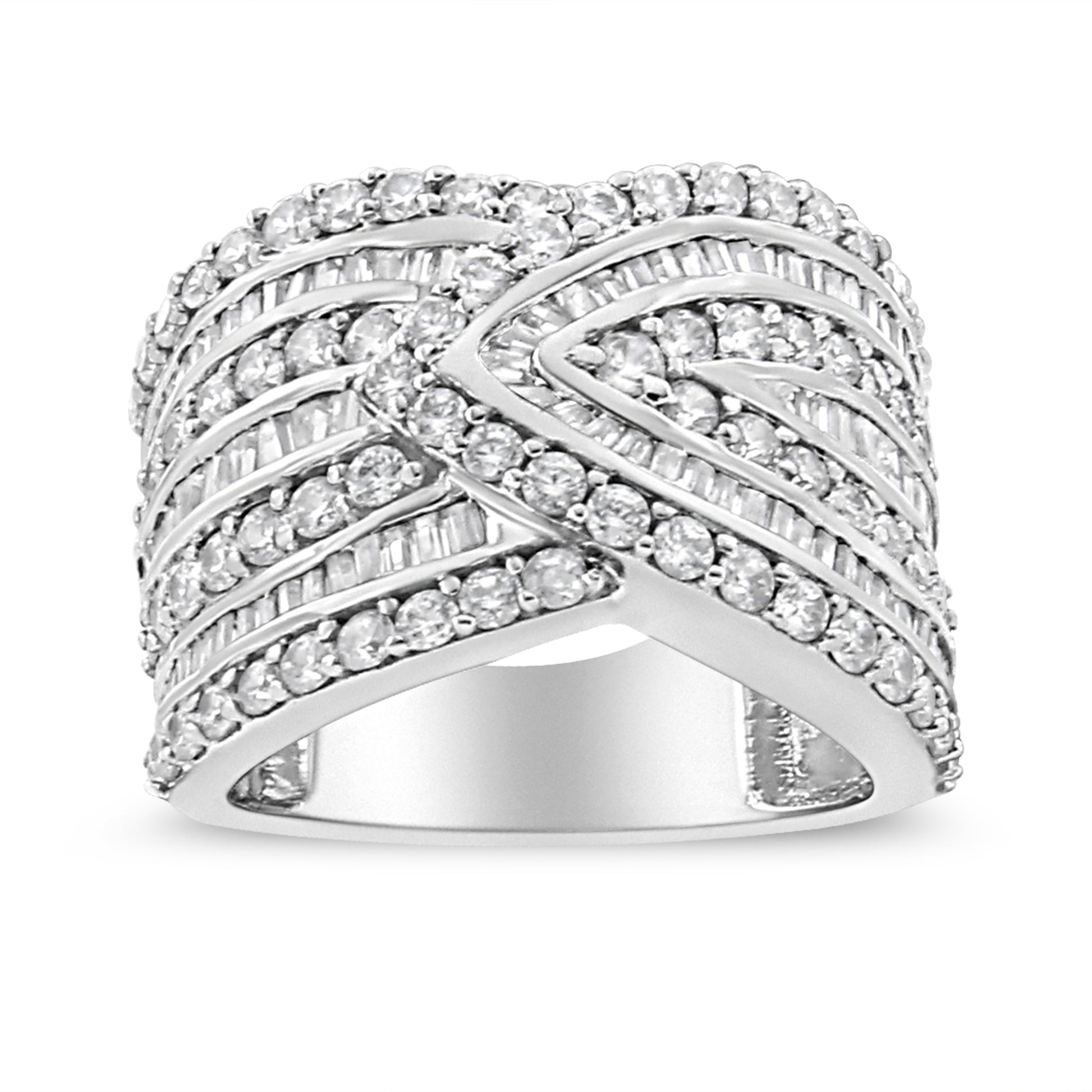.925 Sterling Silver 2 3/8 Cttw Diamond Multi Row Overlay Band Ring ( J-K Color, I3 Clarity) - Ring Size 7 Bids.com