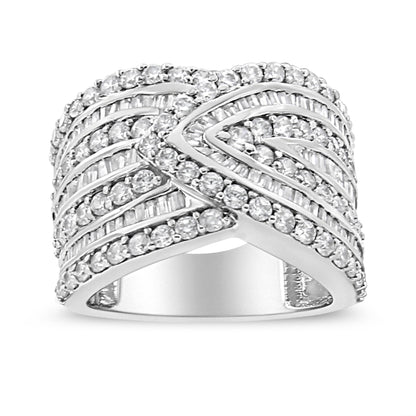.925 Sterling Silver 2 3/8 Cttw Diamond Multi Row Overlay Band Ring ( J-K Color, I3 Clarity) - Ring Size 7 Bids.com
