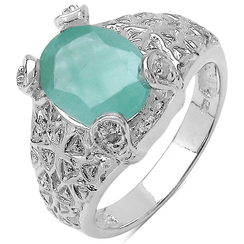 2.52 Carat Genuine Emerald & White Topaz .925 Sterling Silver Ring Bids.com
