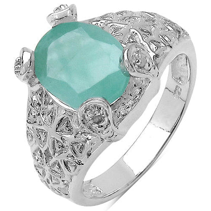 2.52 Carat Genuine Emerald & White Topaz .925 Sterling Silver Ring Bids.com