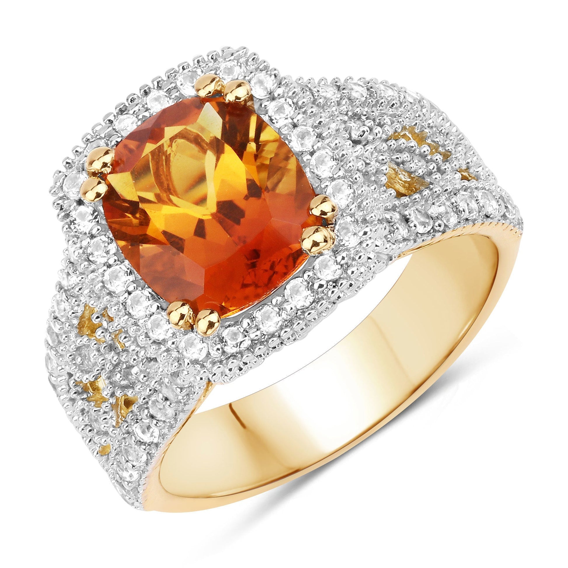 3.71 Carat Genuine Citrine and White Topaz .925 Sterling Silver Ring Bids.com