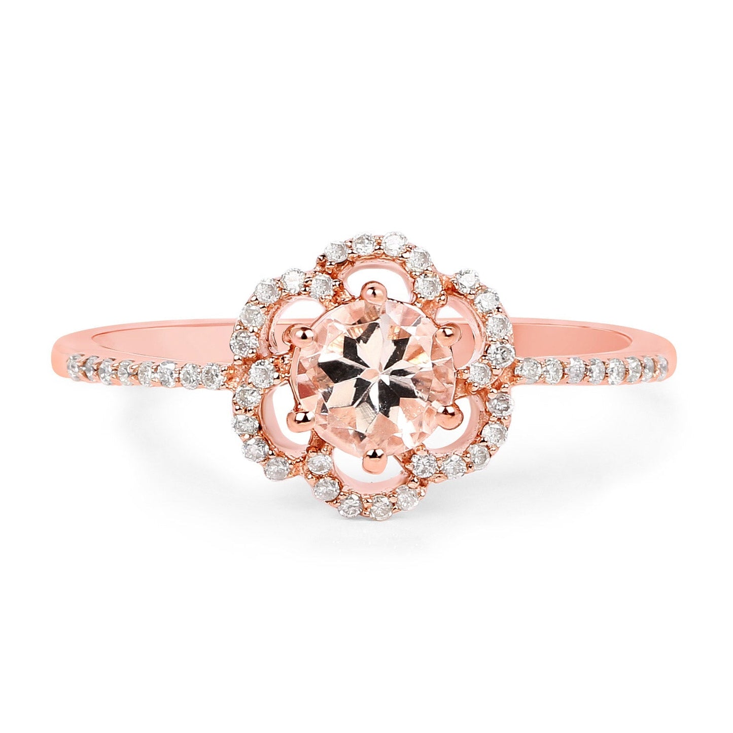 0.54 Carat Genuine Morganite and White Diamond 14K Rose Gold Ring Bids.com