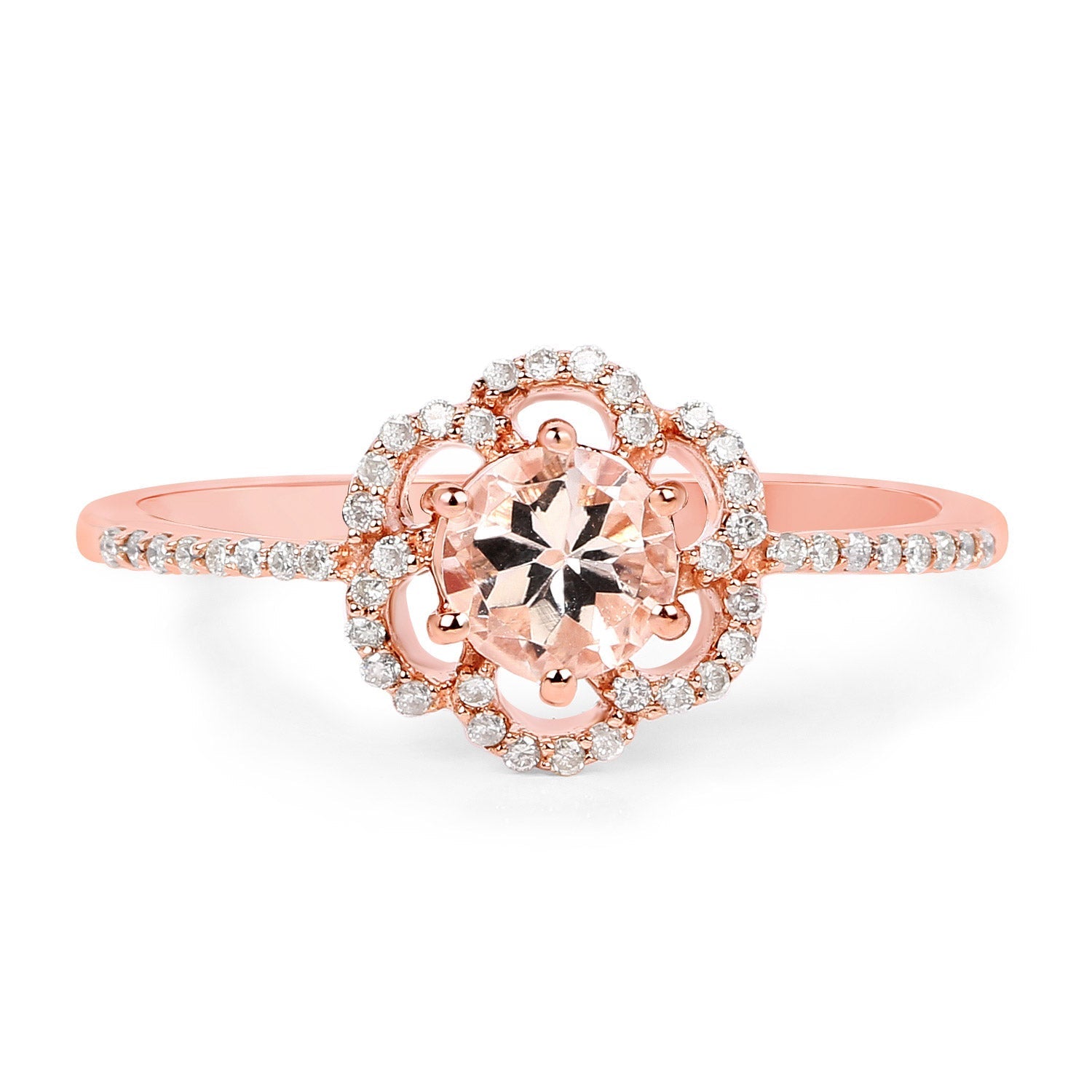 0.54 Carat Genuine Morganite and White Diamond 14K Rose Gold Ring Bids.com