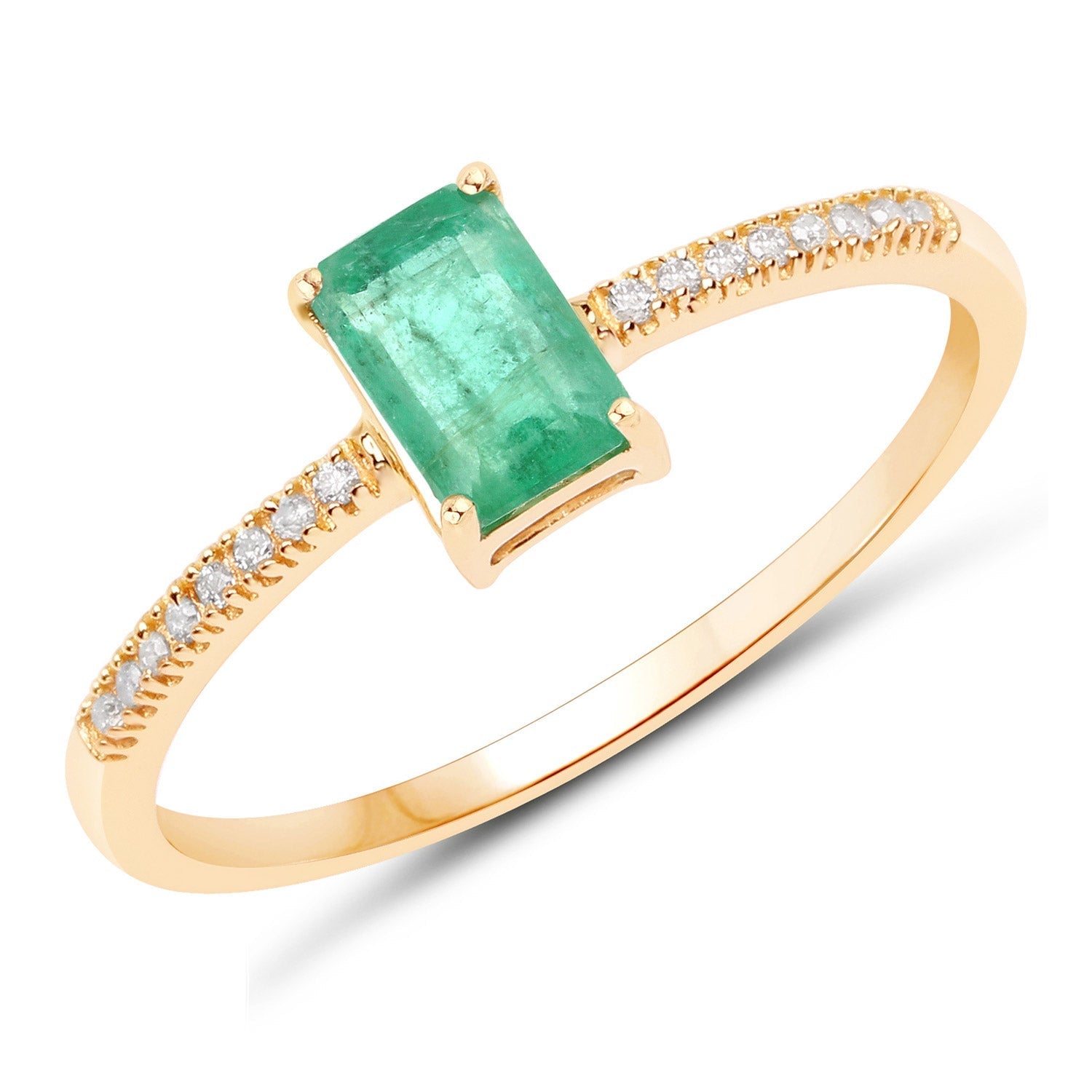 0.59 Carat Genuine Zambian Emerald and White Diamond 14K Yellow Gold Ring Bids.com