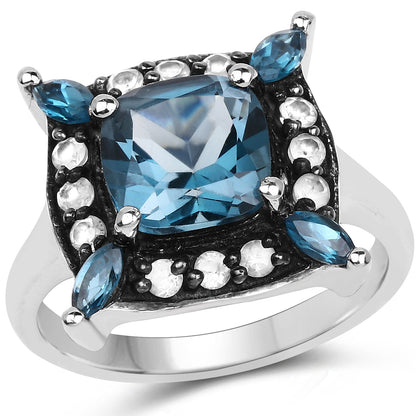 3.24 Carat Genuine London Blue Topaz and White Topaz .925 Sterling Silver Ring Bids.com