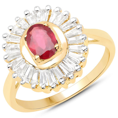 14K Yellow Gold Plated 2.44 Carat Glass Filled Ruby and White Topaz .925 Sterling Silver Ring Bids.com