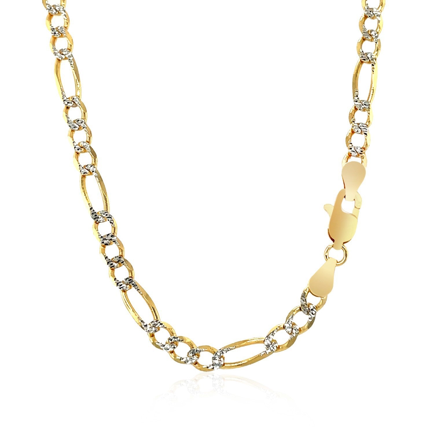 4.0mm 14K Yellow Gold Solid Pave Figaro Chain Bids.com