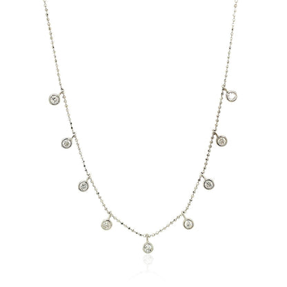 14k White Gold Necklace with Round Diamond Charms Bids.com