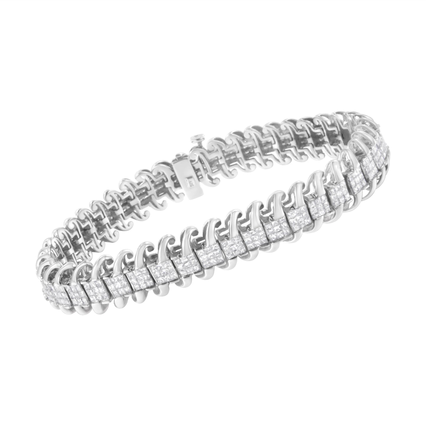 14K White Gold 5.0 Cttw Princess Cut Diamond 7" Invisible Set Wavy S-Link Tennis Bracelet (G-H Color, SI1-SI2 Clarity) Bids.com