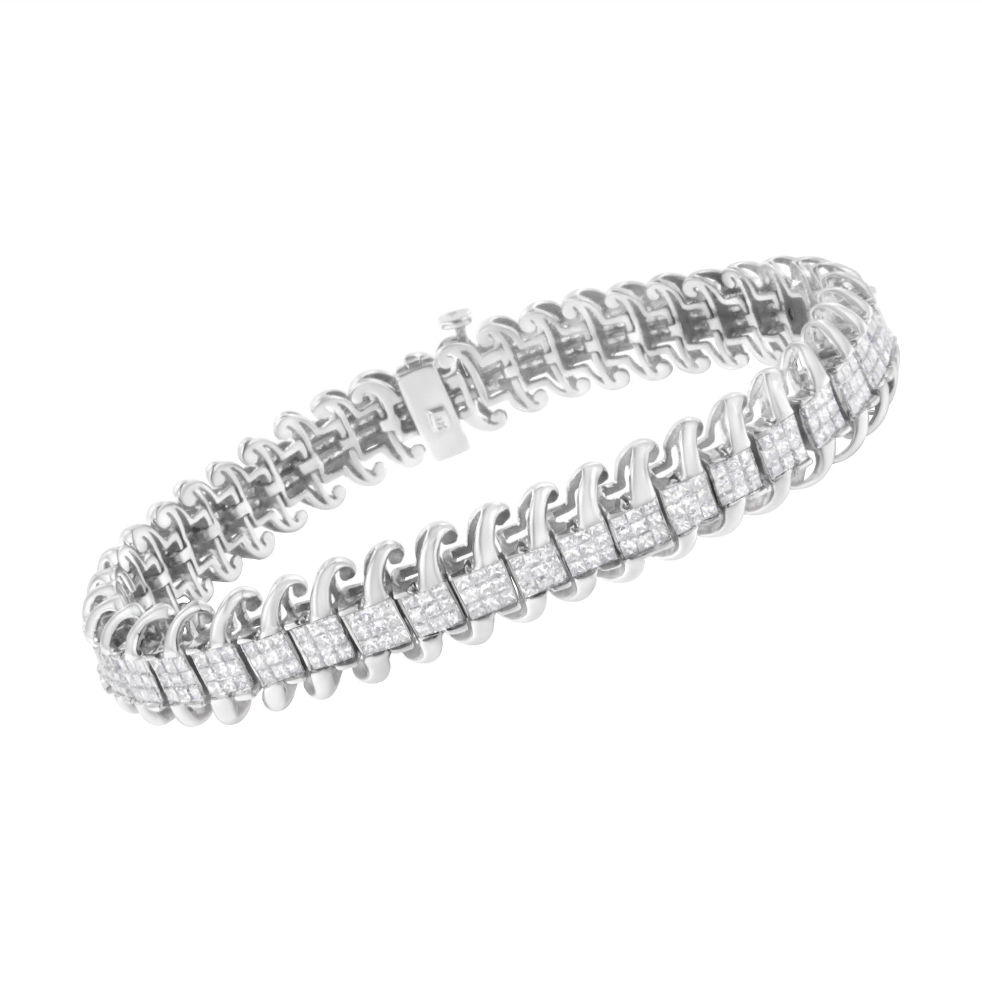 14K White Gold 5.0 Cttw Princess Cut Diamond 7" Invisible Set Wavy S-Link Tennis Bracelet (G-H Color, SI1-SI2 Clarity) Bids.com