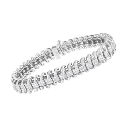 14K White Gold 5.0 Cttw Princess Cut Diamond 7" Invisible Set Wavy S-Link Tennis Bracelet (G-H Color, SI1-SI2 Clarity) Bids.com