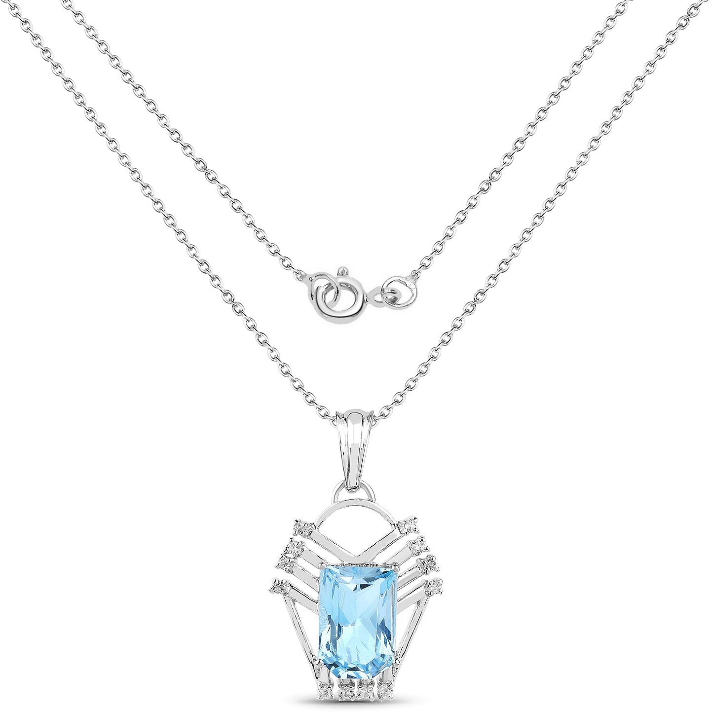 5.76 Carat Genuine Swiss Blue Topaz & White Topaz .925 Sterling Silver Pendant Bids.com