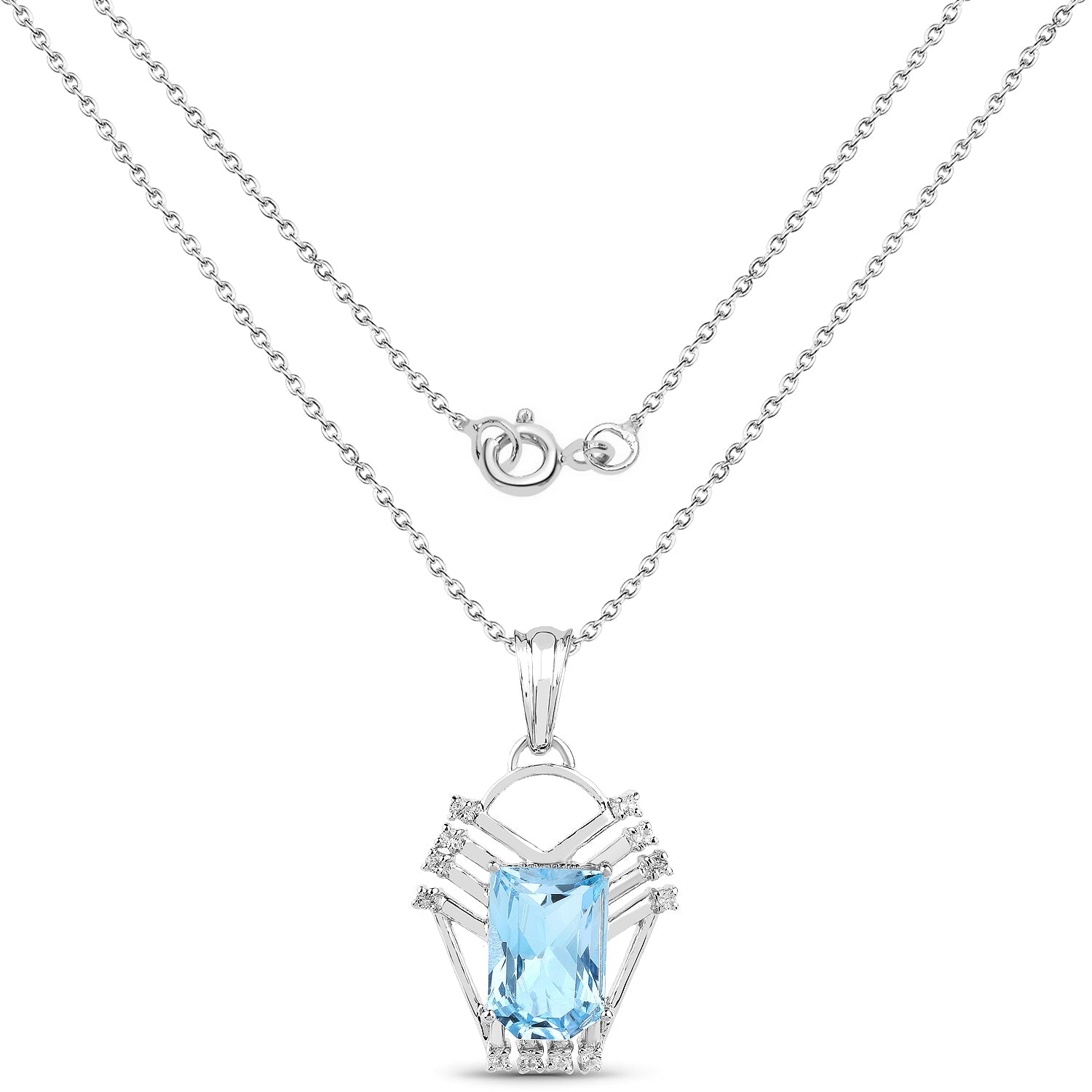 5.76 Carat Genuine Swiss Blue Topaz & White Topaz .925 Sterling Silver Pendant Bids.com