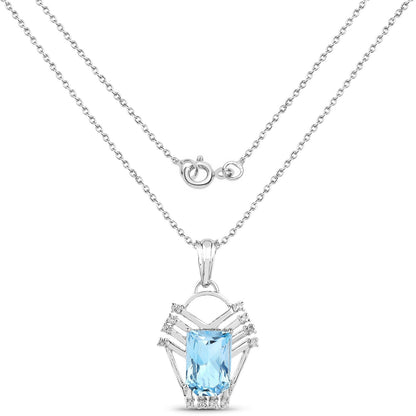 5.76 Carat Genuine Swiss Blue Topaz & White Topaz .925 Sterling Silver Pendant Bids.com