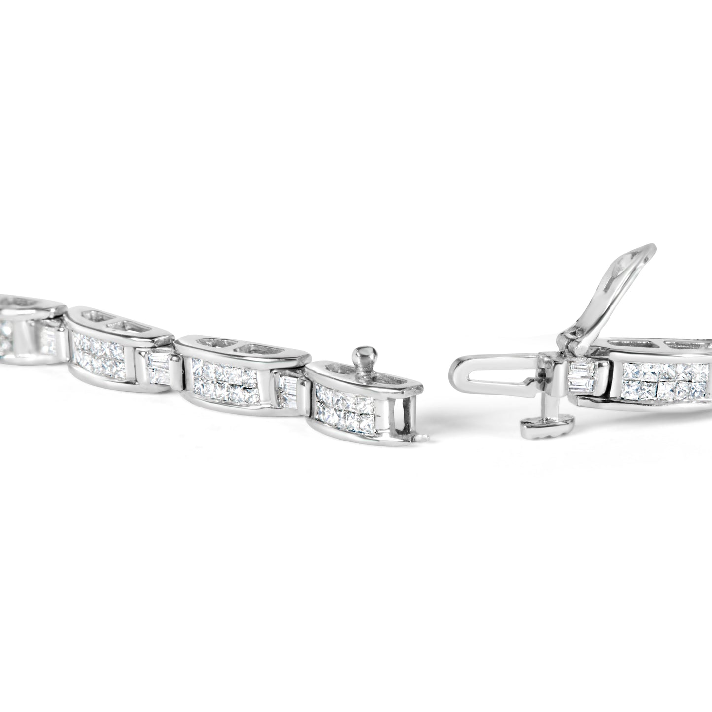 14K White Gold 2.0 Cttw Baguette and Princess-Cut Diamond Tennis Bracelet (H-I Color, SI1-SI2 Clarity) - 7" Bids.com