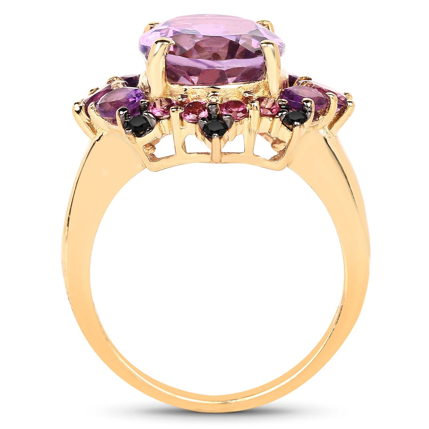 14K Yellow Gold Plated 5.25 Carat Genuine Amethyst, Rhodolite and Blue Diamond .925 Sterling Silver Ring Bids.com