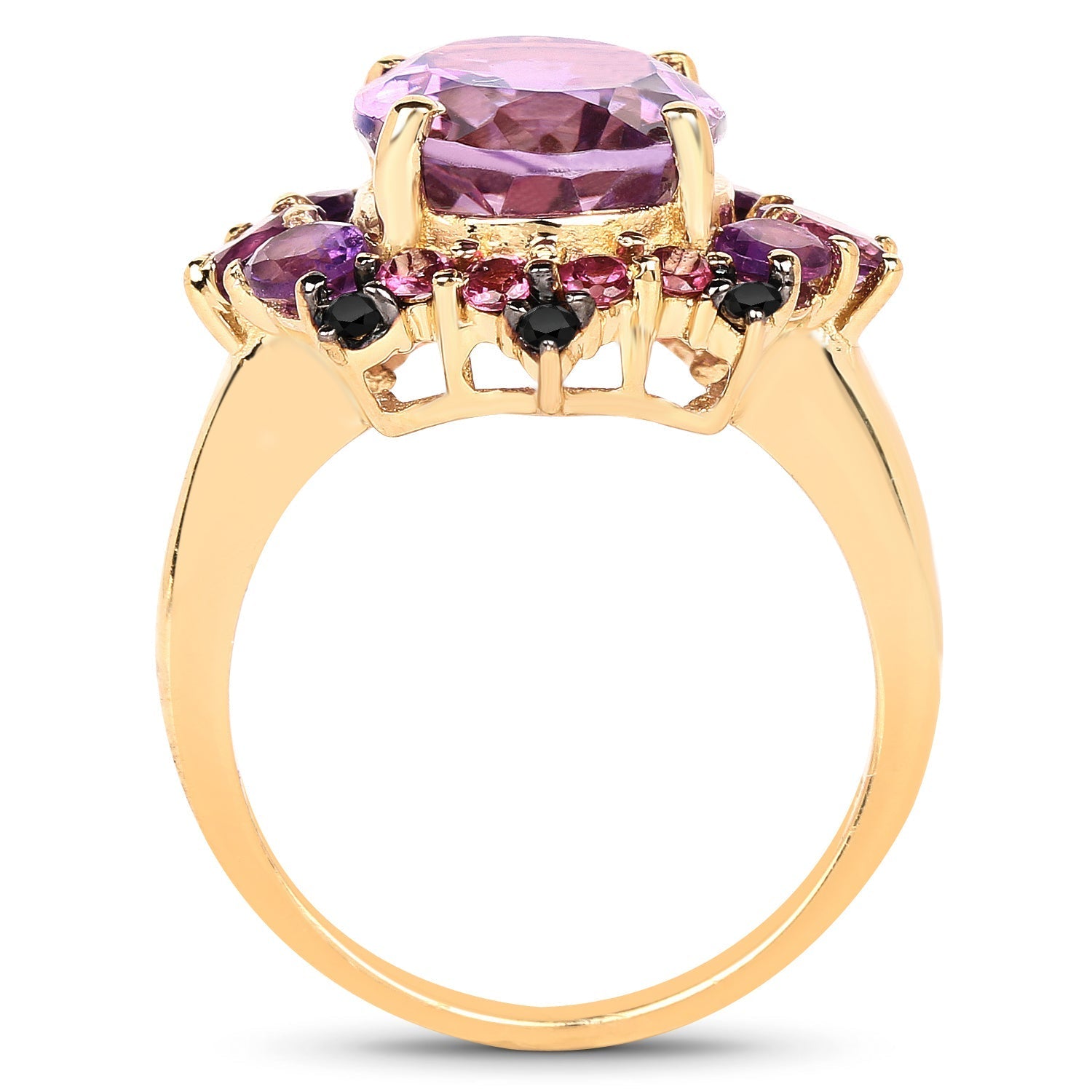 14K Yellow Gold Plated 5.25 Carat Genuine Amethyst, Rhodolite and Blue Diamond .925 Sterling Silver Ring Bids.com