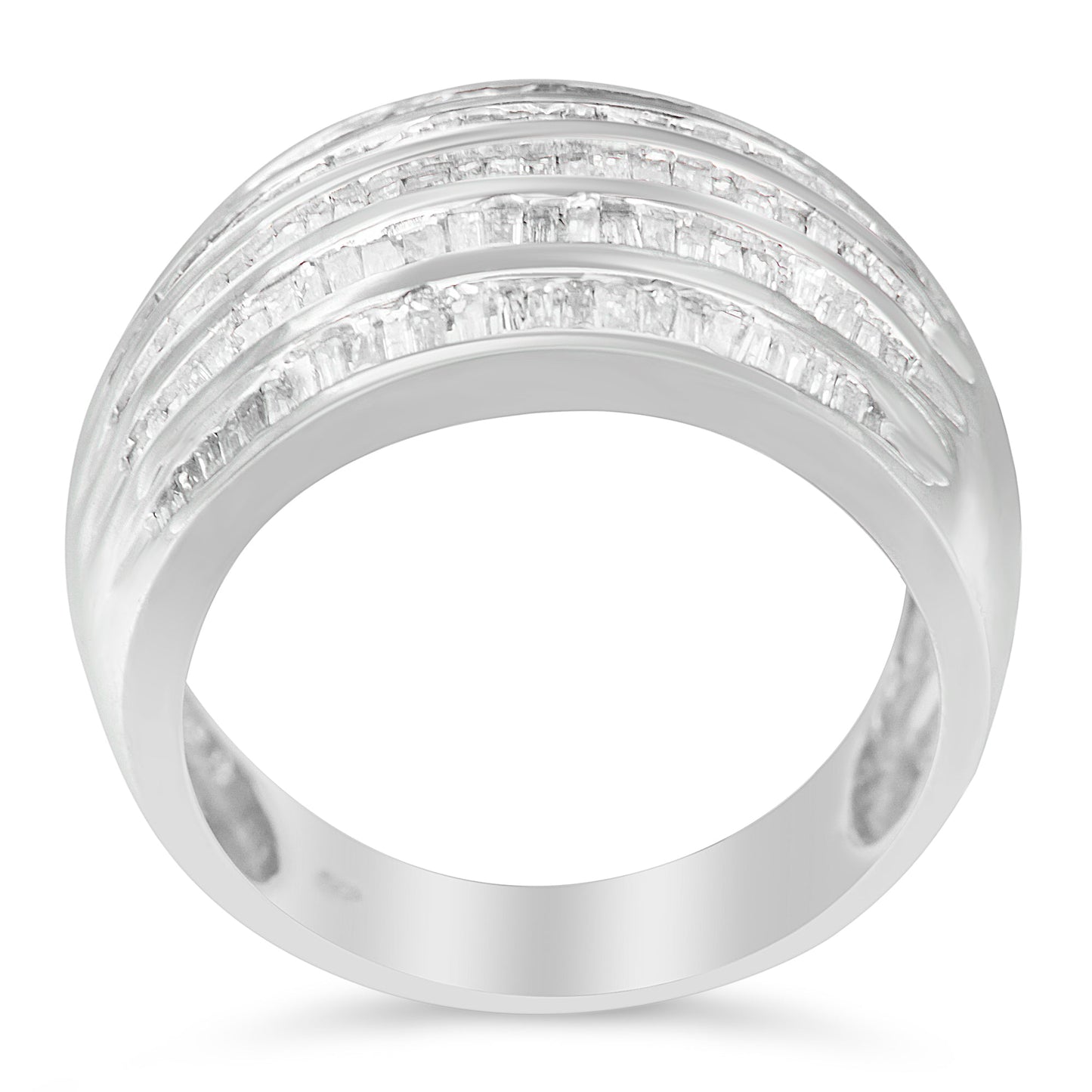 .925 Sterling Silver 1.0 Cttw Baguette-Cut Diamond 6-Row Channel Set Domed Tapered Cocktail Fashion Ring (H-I Color, I2-I3 Clarity) - Size 6-1/2 Bids.com