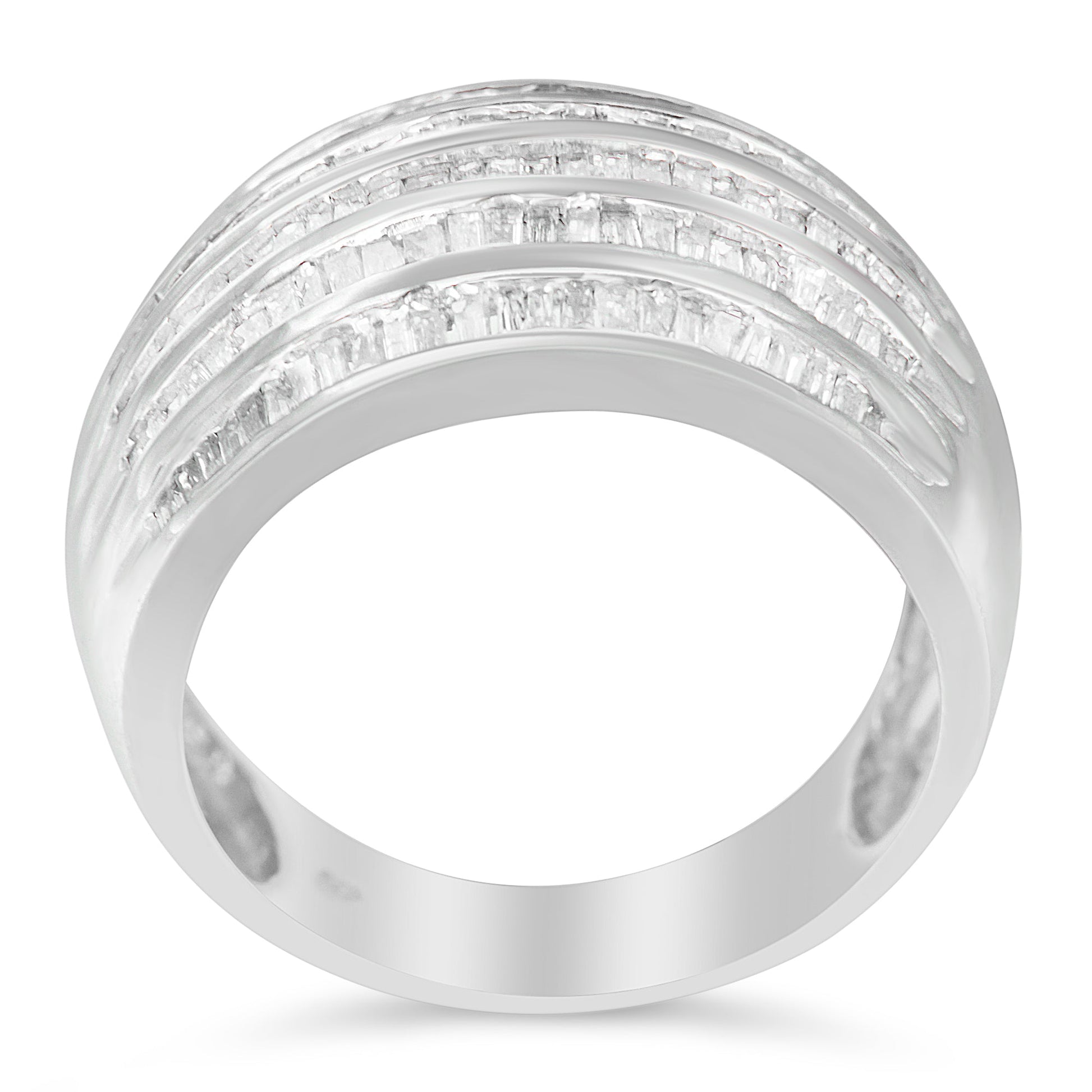 .925 Sterling Silver 1.0 Cttw Baguette-Cut Diamond 6-Row Channel Set Domed Tapered Cocktail Fashion Ring (H-I Color, I2-I3 Clarity) - Size 6-1/2 Bids.com