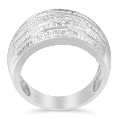 .925 Sterling Silver 1.0 Cttw Baguette-Cut Diamond 6-Row Channel Set Domed Tapered Cocktail Fashion Ring (H-I Color, I2-I3 Clarity) - Size 6-1/2 Bids.com