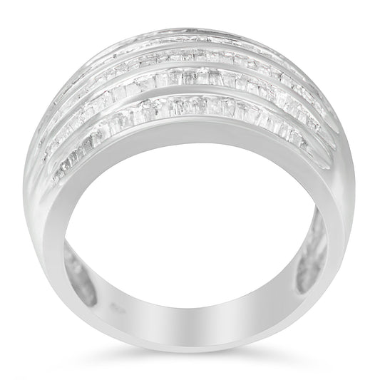 .925 Sterling Silver 1.0 Cttw Baguette-Cut Diamond 6-Row Channel Set Domed Tapered Cocktail Fashion Ring (H-I Color, I2-I3 Clarity) - Size 6-1/2 Bids.com