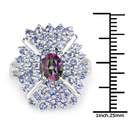 2.86 Carat Genuine Mystic Topaz and Tanzanite .925 Sterling Silver Ring Bids.com