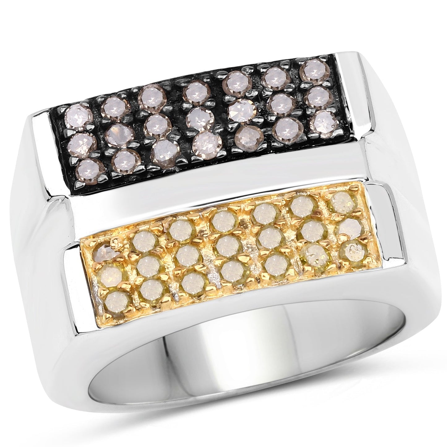 0.63 Carat Genuine Champagne Diamond and Yellow Diamond .925 Sterling Silver Ring Bids.com